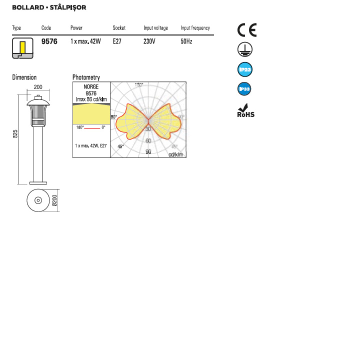 Stalp exterior Norge 9576, maro inchis, sticla, E27, IP33 [3]