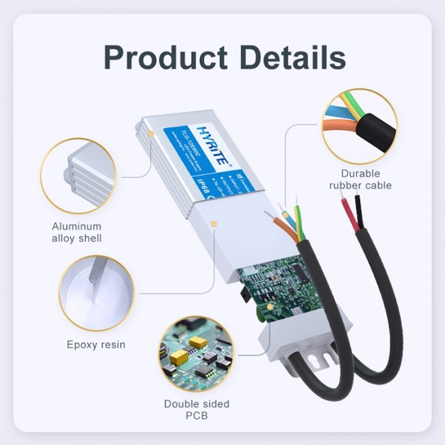 Sursa alimentare banda LED Hyrite TLG-24E20C 24V DC 0,83A 20W Aluminiu 90-264V AC 50/60Hz IP68 190x35x18mm [5]