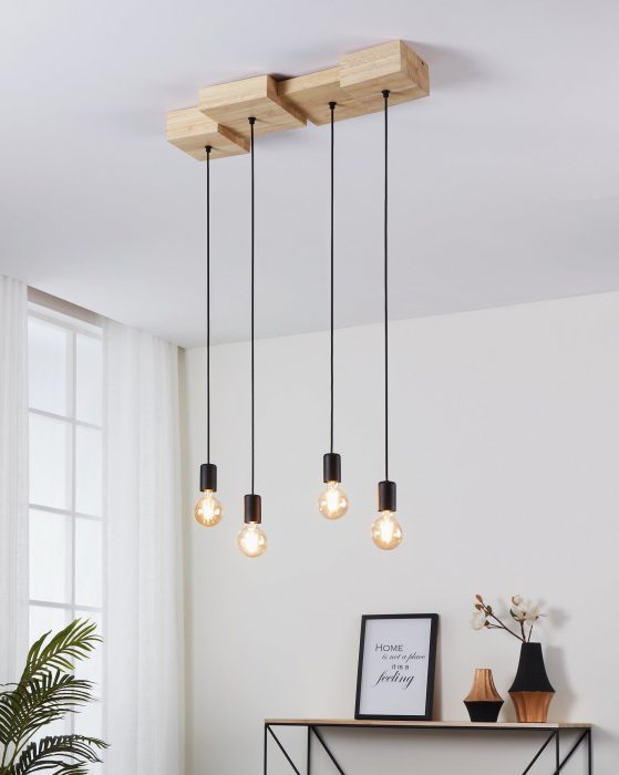 Suspensie EGLO Halkin E27 4x40W  lm Otel/Lemn Black Brown IP20 [4]