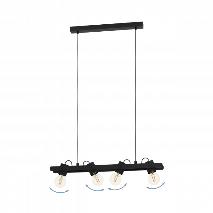 Suspensie EGLO Plimsol E27 4x15W  lm Metal/Lemn Black IP20 [4]
