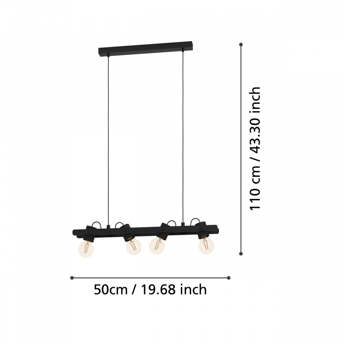 Suspensie EGLO Plimsol E27 4x15W  lm Metal/Lemn Black IP20 [2]