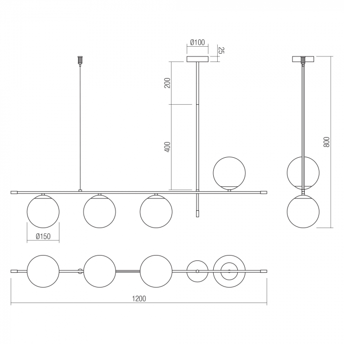 Suspensie Essential 01-2949, 4 x E14, negru + auriu [2]