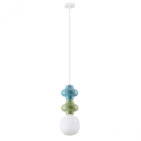 Pendul Nova Luce CLIO 9009116 Matt White Metal Base Green & Blue Ceramic & Acid Opal Glass E14 1x5W IP20 [1]