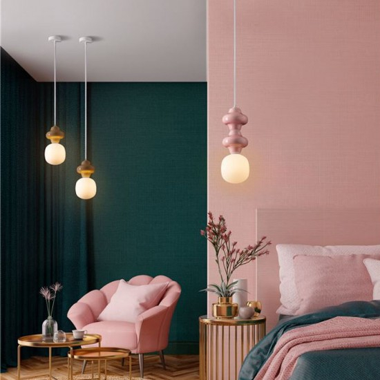 Pendul Nova Luce CLIO 9009114 Matt White Metal Base Pink Ceramic & Acid Opal Glass E14 1x5W IP20 [2]
