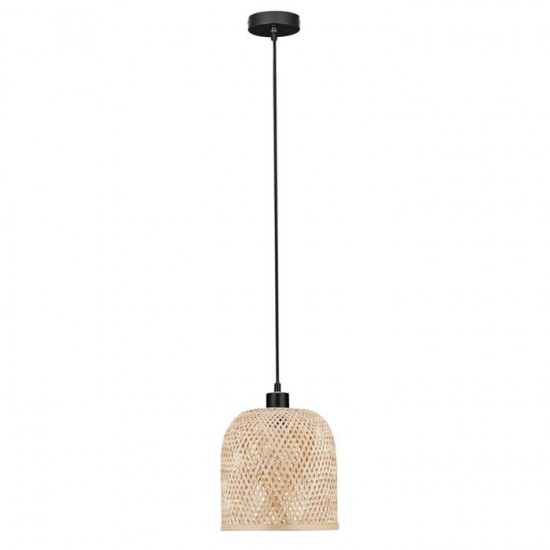 Pendul Nova Luce Intra, negru, abajur ratan, 1XE27, D.23 cm, 9001089 [1]