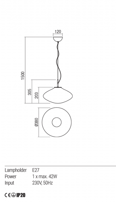 Suspensie REDO Absolute  01-1620 E27 1x42W IP20 Cooper [3]