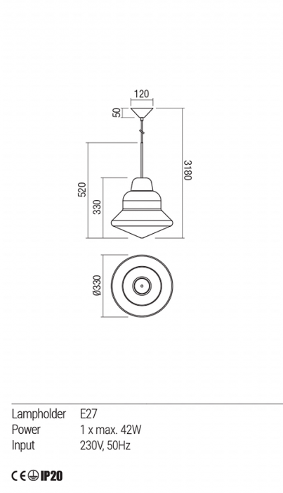 Suspensie REDO Amno 01-1771 E27 1x42W Ø330 IP20 Smoky [4]