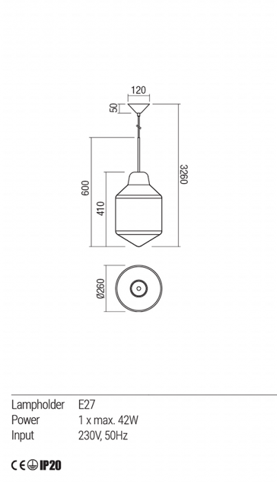 Suspensie REDO Amno 01-1772 E27 1x42W Ø260 IP20 Champagne [4]
