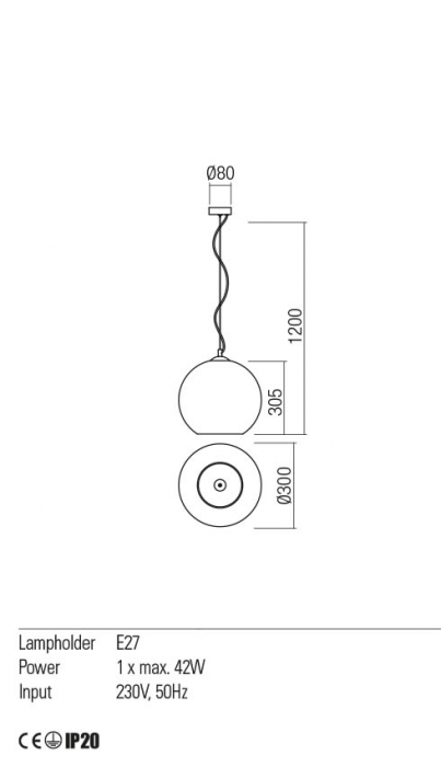 Suspensie Redo BOWL 01-2076 E27 1x42W h1200 Ø300 IP20 Nedimabil Crom/Cooper [2]