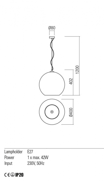 Suspensie Redo BOWL 01-2078 E27 1x42W h1200 Ø400 IP20 Nedimabil Crom/Cooper [2]