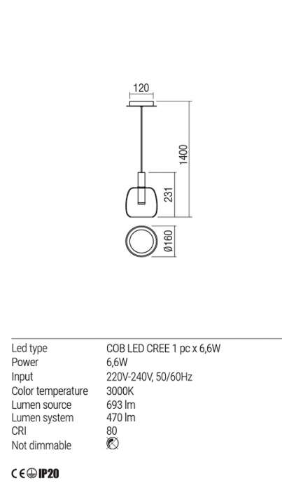 Pendul REDO Candela 01-1819 COB LED 6.6W 3000K 470lm Nedimabil Gold [3]