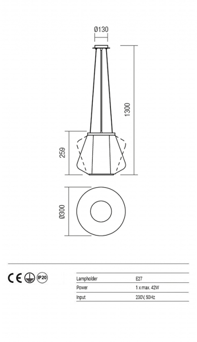 Suspensie REDO Fusion 01-1139 E27 1x42W Ø300 IP20 Smoky [5]