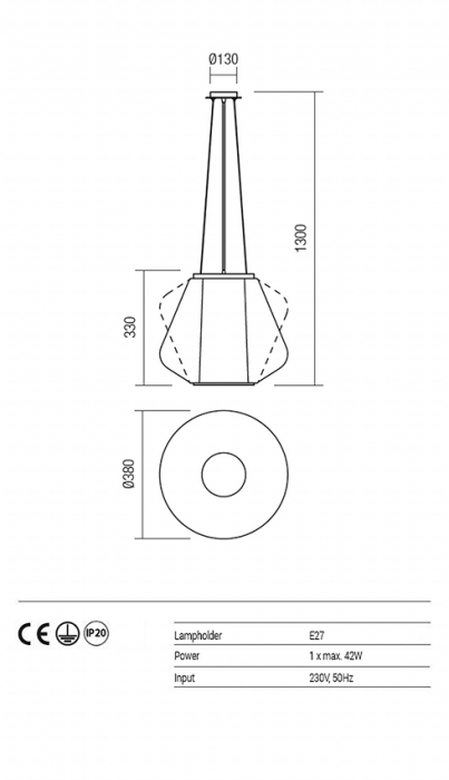 Suspensie REDO Fusion 01-1140 E27 1x42W Ø380 IP20 Smoky [5]