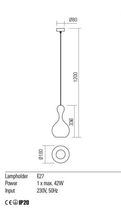 Suspensie Redo LOB 01-2255 E27 1x42W h1200 Ø180 IP20 Nedimabil Crom/Champagne [2]