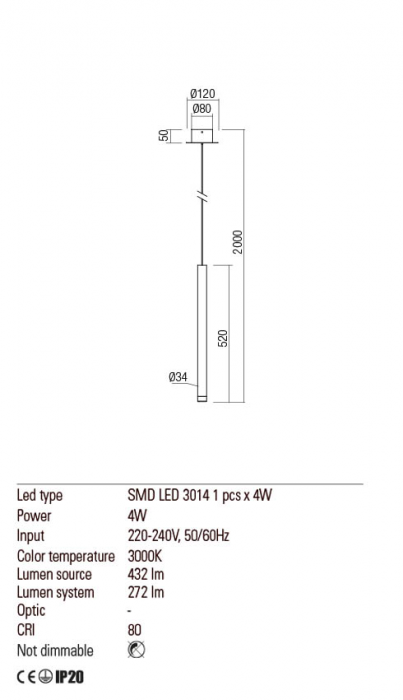 Suspensie REDO Madison 01-2044 LED 4W h200 Ø34 272lm 3000K IP20 Nedimabil Cupru mat [2]