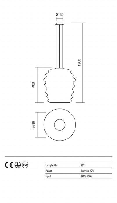 Suspensie REDO Magma 01-1142 E27 1x42W Ø380 IP20 Alb Opal [5]