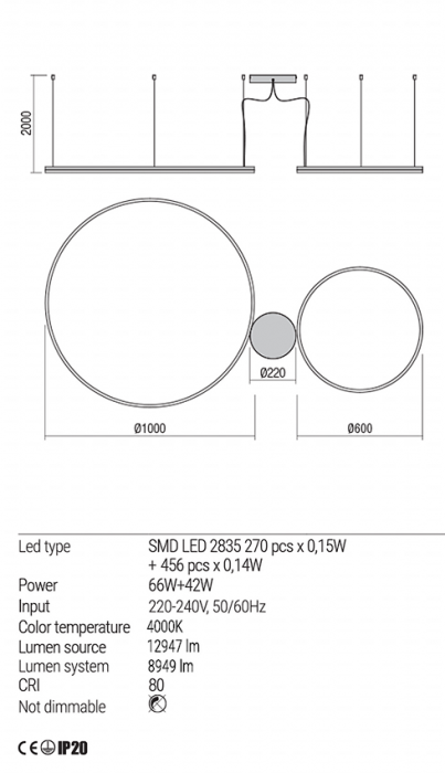 Suspensie Redo Orbit LED Direct Light alb mat  42W+66W  8949 lumeni  alb neutru 4000K 01-1922 [3]