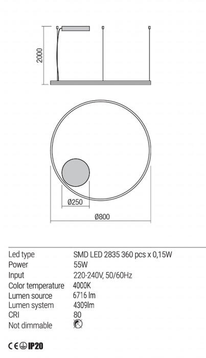 Suspensie Redo Orbit LED Direct Light alb mat  55W  6050/4065 lumeni  alb neutru  4000K 01-1914 [3]