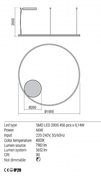 Suspensie Redo Orbit LED Direct Light alb mat  66W  5652 lumeni  alb neutru  4000K 01-1916 [3]