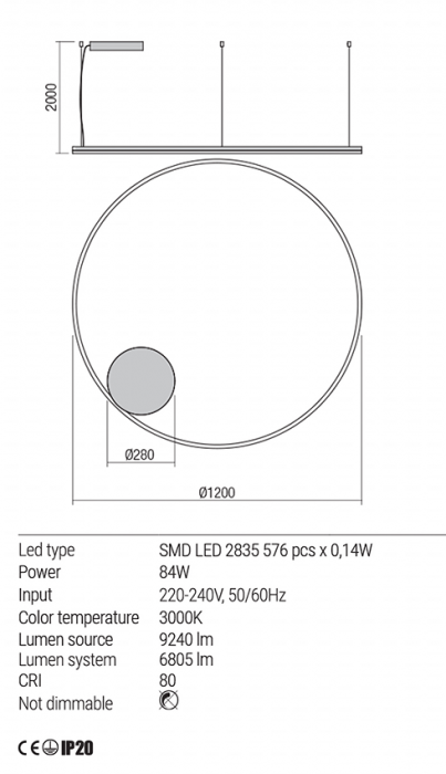 Suspensie Redo Orbit LED Direct Light alb mat  84W  9240/6805 lumeni  alb cald  3000K 01-1716 [3]