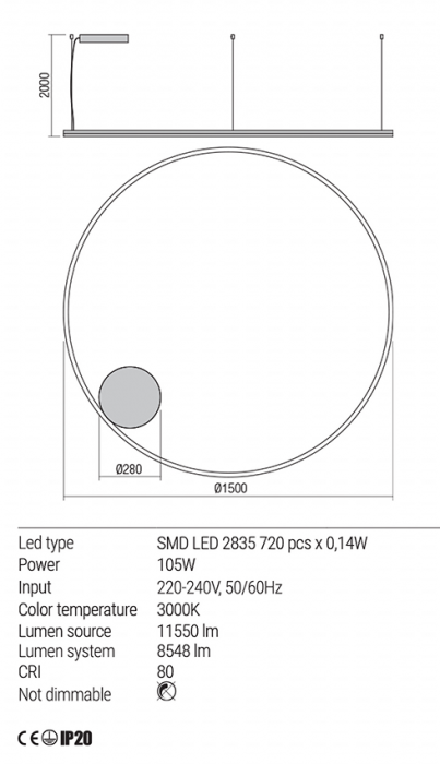 Suspensie Redo Orbit LED Direct Light bronz  105W  11550/8548 lumeni  alb cald  3000K 01-1719 [3]