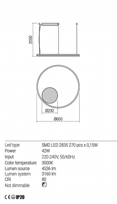 Suspensie Redo Orbit LED Direct Light bronz  42W  4536/3160 lumeni  alb cald  3000K 01-1711 [3]