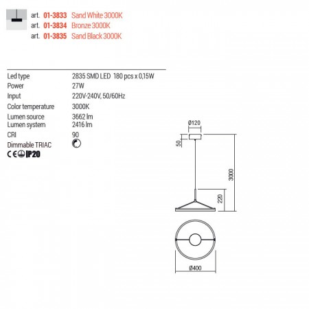 Suspensie Redo Orbit, negru mat, LED, 27W, 2416 lumeni, alb cald 3000K, D.40 cm, 01-3835 [2]