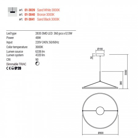 Suspensie Redo Orbit, bronz, LED, 48W, 4320 lumeni, alb cald 3000K, D.80 cm, 01-3840 [2]