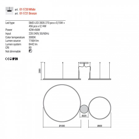 Suspensie Redo Orbit, negru mat, LED, 66W+42W, 8442 lumeni [2]