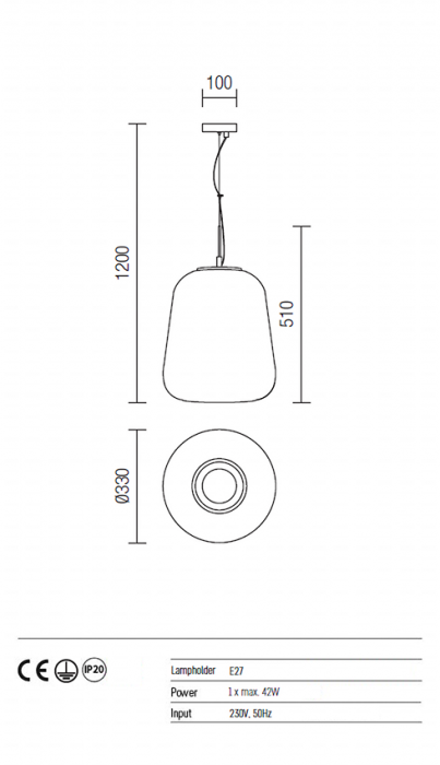 Suspensie REDO Pound 01-1075 E27 1x42W Ø330 IP20 Cooper [4]