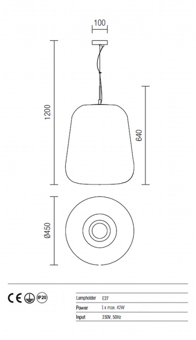 Suspensie REDO Pound 01-1076 E27 1x42W Ø450 IP20 Cooper [5]