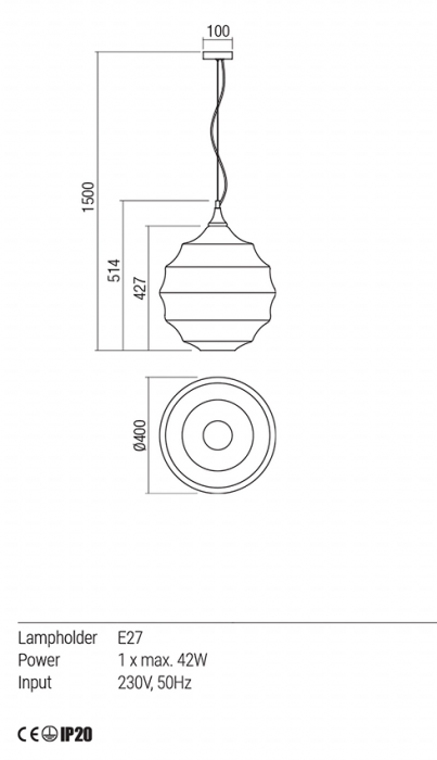 Suspensie REDO Slag  01-1846 E27 1x42W IP20 Cooper [3]
