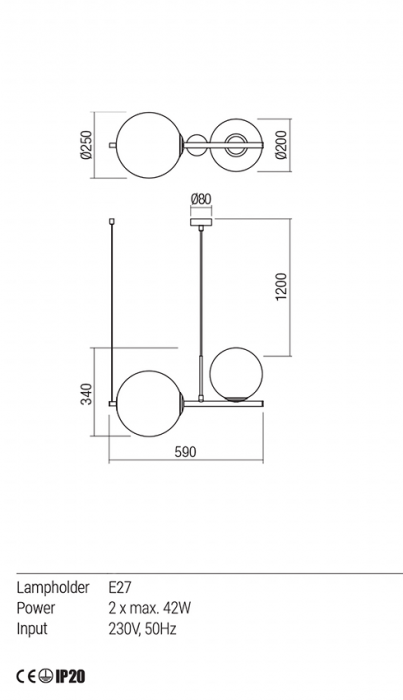 Suspensie REDO Talis  01-1633 E27 2x42W Nedimabila Bronz Periat [3]