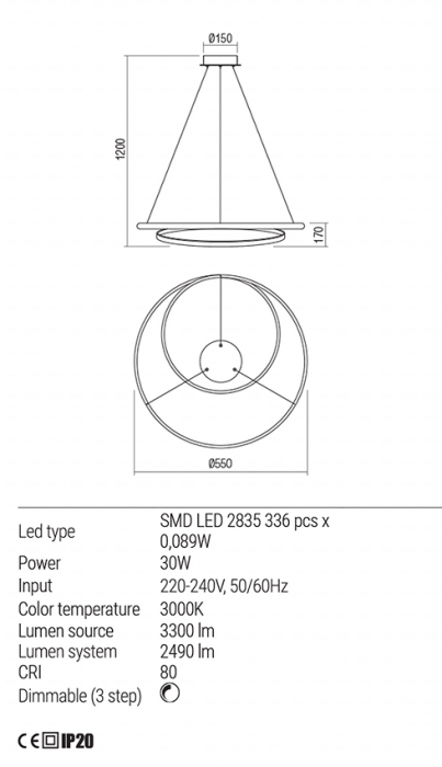 Suspensie Redo Torsion LED Dimabila (3 step) bronz 30W 3300/2490 lumeni alb cald 3000K 01-1794 [3]