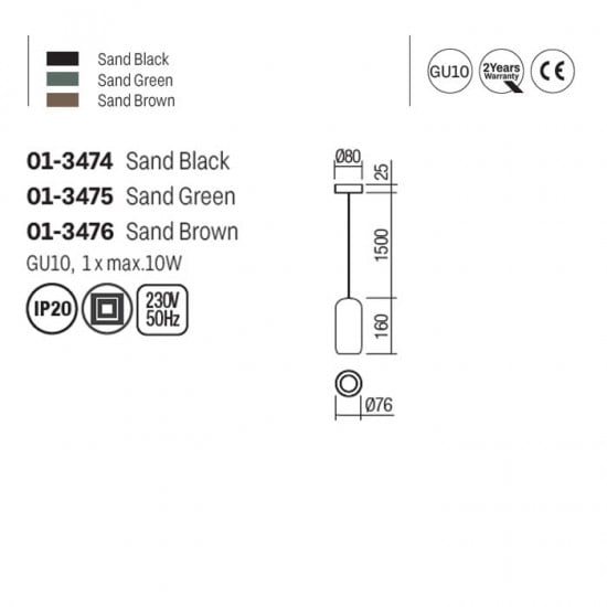 Suspensie Smarter Boom, verde mat, 1XGU10, D.8 cm, 01-3475 [2]