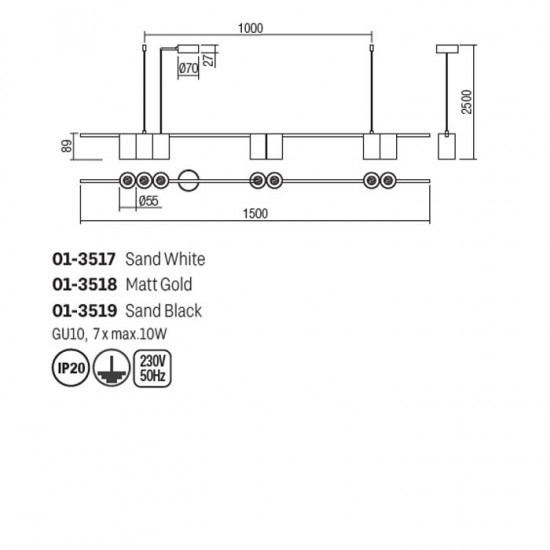 Suspensie Smarter Modi, alb, 7XGU10, L.150 cm, 01-3517 [2]