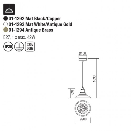 Suspensie Smarter Spinner 01-1292 1X42W E27 SAND BK + RED COPPER [3]