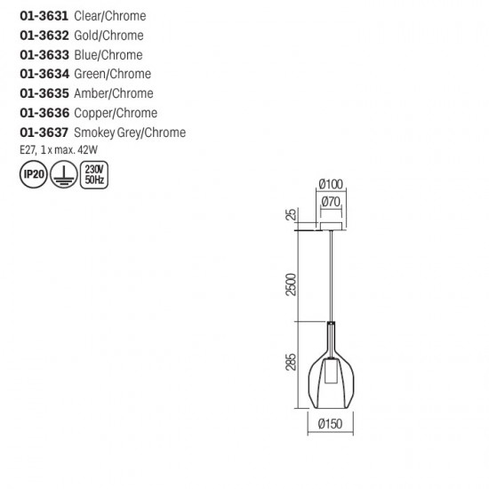 Suspensie Smarter Tresor, sticla albastra, 1XE27, D.15 cm, 01-3633 [2]