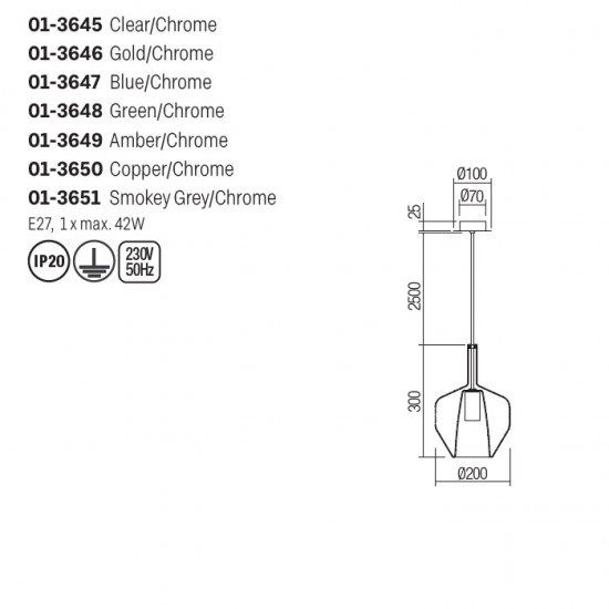 Suspensie Smarter Tresor, sticla fumurie, 1XE27, D.20 cm, 01-3651 [2]