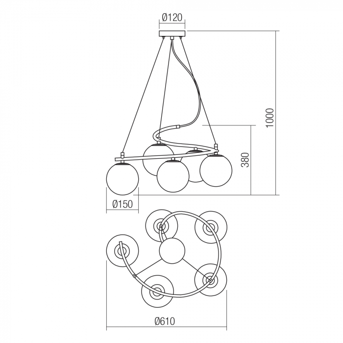 Suspensie Volley 01-2720, 5 x E14, negru [2]