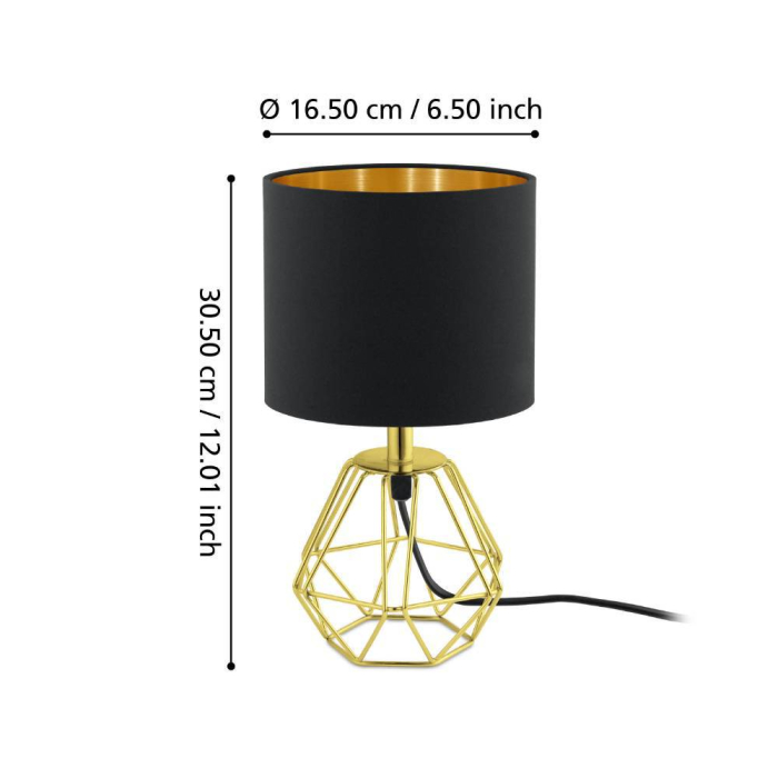 Veioza EGLO Carlton 2 95788 E14 1X60W 220-240V,50/60Hz H 305mm x Ø165mm otel alama tesatura negru/gold IP20 [2]