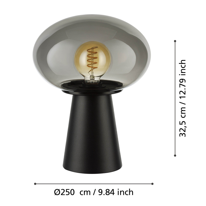 Veioza EGLO Madonnina 900946 E27 1X40W 220-240V,50/60Hz H 325mm x Ø250mm otel negru sticla vaporizata gri IP20 [5]