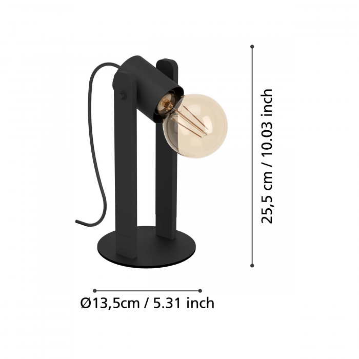 Veioza EGLO Plimsol E27 1x15W  lm Metal/Lemn Black IP20 [2]