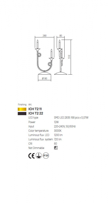 Veioză Incanti Chateau LED 12W 3000K 720lm Metal Auriu Mat IP20 [2]