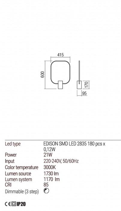 Veioza Redo Dom LED Dimabila (3 step) negru mat 21W 1730/1170 lumeni alb cald 3000K 01-1227 [3]