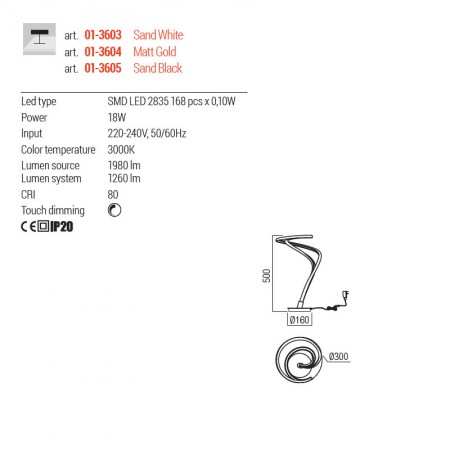 Veioza Redo Tempest, alb mat, LED, 18W, 1260 lumeni, alb cald 3000K, H.50 cm, 01-3603 [2]