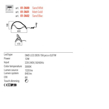 Veioza Redo Tempest, auriu mat, LED, 12W, 840 lumeni, alb cald 3000K, L.40 cm, 01-3601 [2]