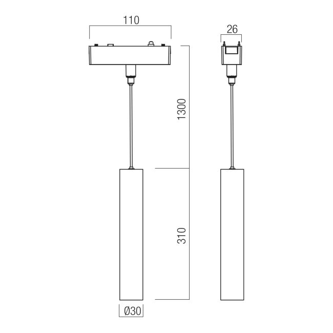 XT14WW SU SBK Pendul magnetic cu formă cilindrică 6w, 600lm. 3000K, 24 grd. pentru montajul pe profilele familiei XTINY, echipată cu LED COB [2]