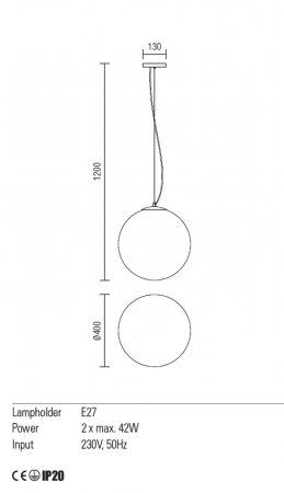 01-1066  Suspensie  REDO OLA, White, E27, 2x42W, IP20 [2]