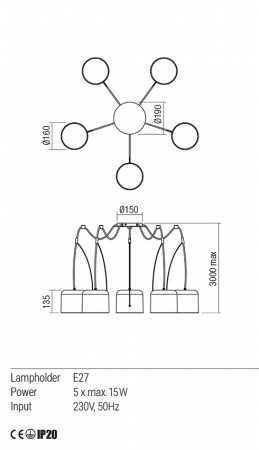 01-1827  Suspensie  REDO DODO, White, E27, 5x15W, IP20 [2]